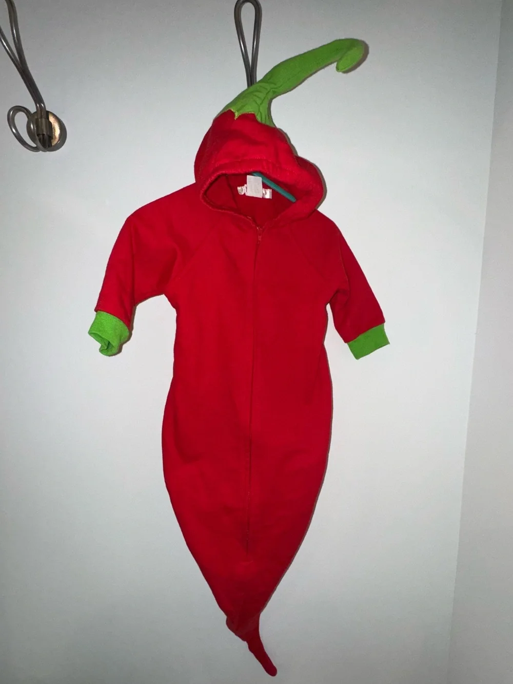 Red Chili Pepper Hooded Baby Pajamas with Green Trim Size 6-12 Months